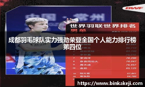 成都羽毛球队实力强劲荣登全国个人能力排行榜第四位