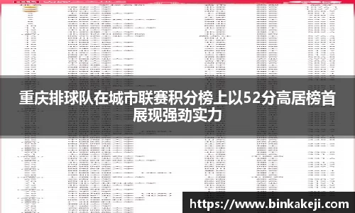 重庆排球队在城市联赛积分榜上以52分高居榜首展现强劲实力